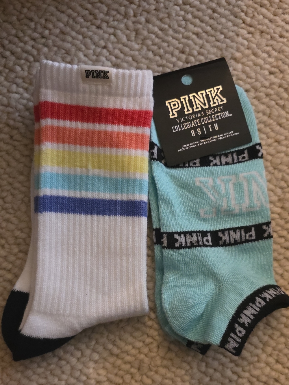 PINK Victoria's Secret Rainbow Stripe & Mint Low-Cut Sock Set